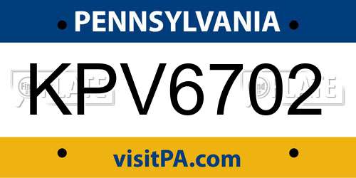 KPV6702 Pennsylvania License Plate