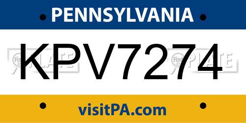 KPV7274 Pennsylvania License Plate