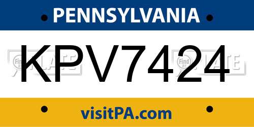 KPV7424 Pennsylvania License Plate