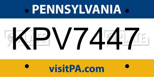 KPV7447 Pennsylvania License Plate