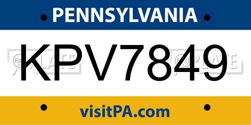 KPV7849 Pennsylvania License Plate