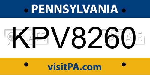 KPV8260 Pennsylvania License Plate