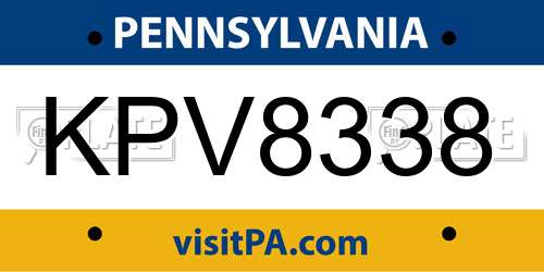 KPV8338 Pennsylvania License Plate