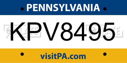 KPV8495 Pennsylvania License Plate
