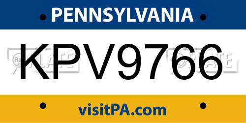 KPV9766 Pennsylvania License Plate