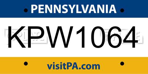 KPW1064 Pennsylvania License Plate