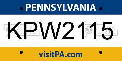 KPW2115 Pennsylvania License Plate