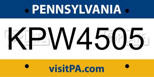 KPW4505 Pennsylvania License Plate