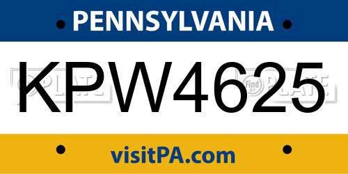 KPW4625 Pennsylvania License Plate