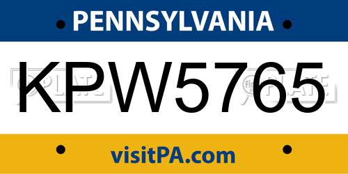 KPW5765 Pennsylvania License Plate