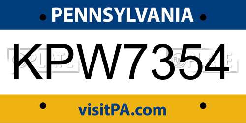 KPW7354 Pennsylvania License Plate
