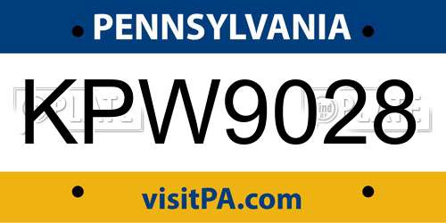 KPW9028 Pennsylvania License Plate