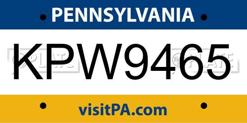 KPW9465 Pennsylvania License Plate