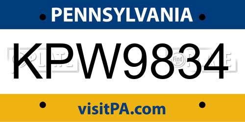 KPW9834 Pennsylvania License Plate