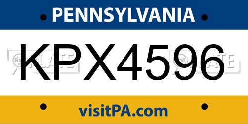 KPX4596 Pennsylvania License Plate