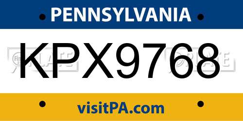 KPX9768 Pennsylvania License Plate