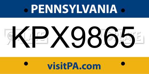KPX9865 Pennsylvania License Plate