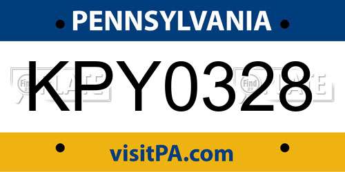 KPY0328 Pennsylvania License Plate