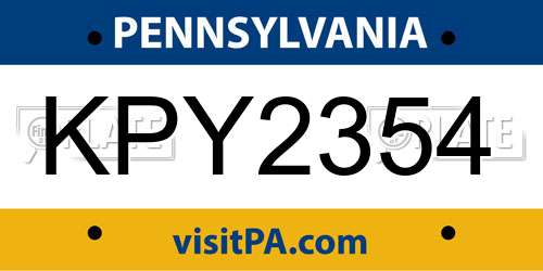 KPY2354 Pennsylvania License Plate