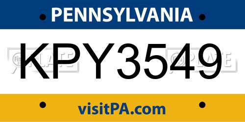 KPY3549 Pennsylvania License Plate