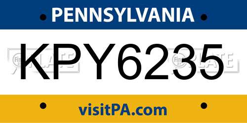 KPY6235 Pennsylvania License Plate