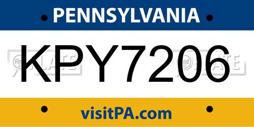 KPY7206 Pennsylvania License Plate