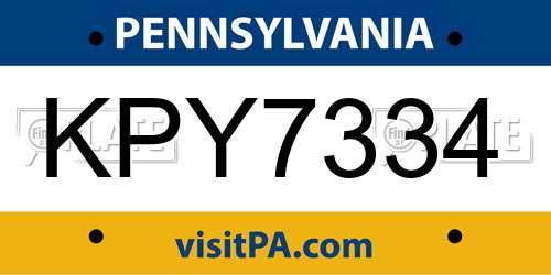 KPY7334 Pennsylvania License Plate