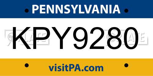 KPY9280 Pennsylvania License Plate