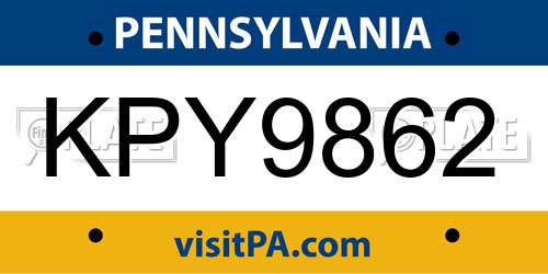 KPY9862 Pennsylvania License Plate