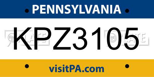 KPZ3105 Pennsylvania License Plate