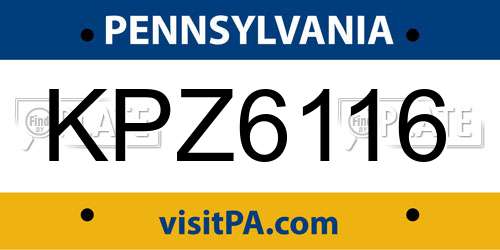 KPZ6116 Pennsylvania License Plate