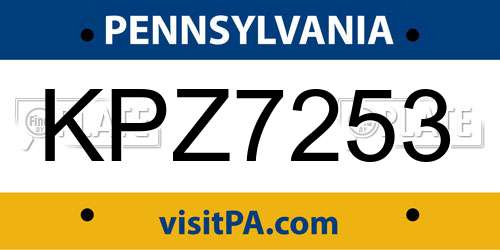 KPZ7253 Pennsylvania License Plate