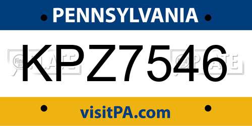 KPZ7546 Pennsylvania License Plate