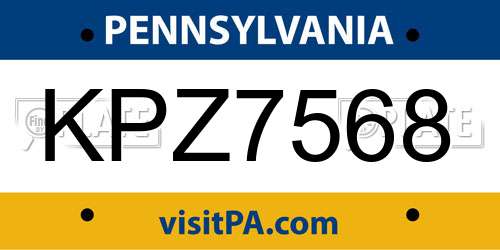 KPZ7568 Pennsylvania License Plate