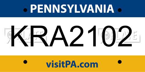 KRA2102 Pennsylvania License Plate
