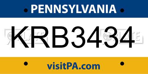KRB3434 Pennsylvania License Plate