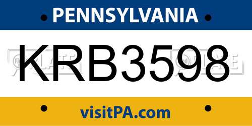 KRB3598 Pennsylvania License Plate
