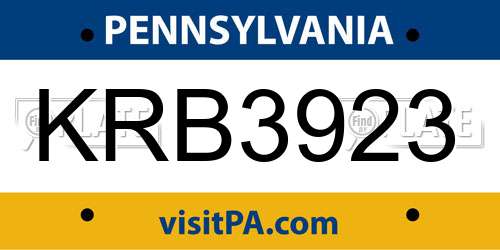KRB3923 Pennsylvania License Plate