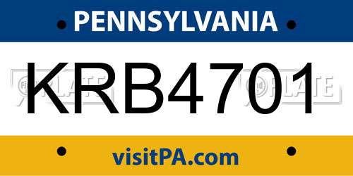 KRB4701 Pennsylvania License Plate