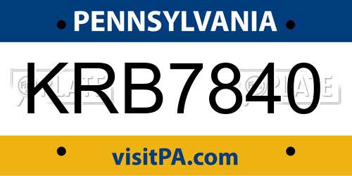 KRB7840 Pennsylvania License Plate