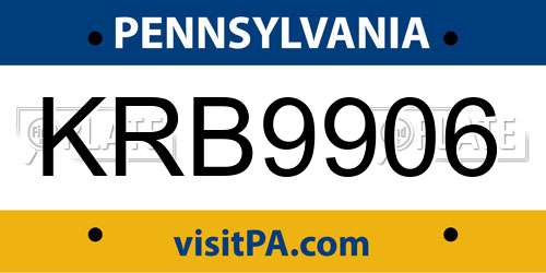 KRB9906 Pennsylvania License Plate