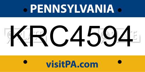 KRC4594 Pennsylvania License Plate