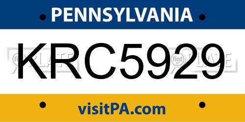 KRC5929 Pennsylvania License Plate