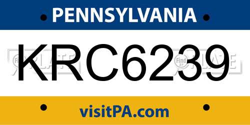 KRC6239 Pennsylvania License Plate