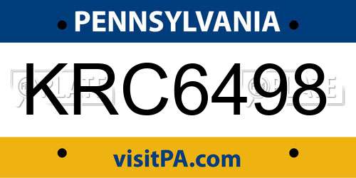 KRC6498 Pennsylvania License Plate