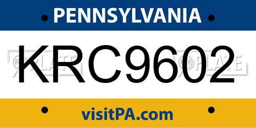 KRC9602 Pennsylvania License Plate