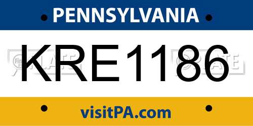 KRE1186 Pennsylvania License Plate