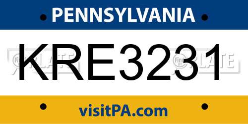 KRE3231 Pennsylvania License Plate