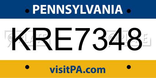 KRE7348 Pennsylvania License Plate