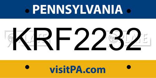 KRF2232 Pennsylvania License Plate